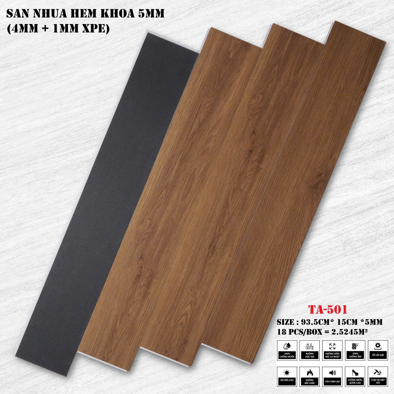 Sàn Nhựa Hèm Khóa Giả Gỗ 4MM+1MM XPE TA-501