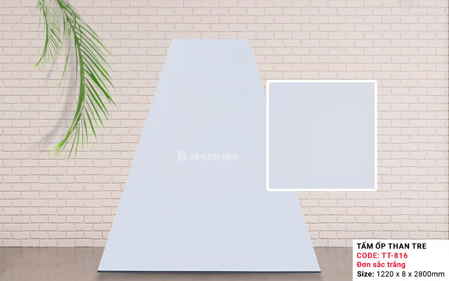 Tấm Ốp Than Tre Kosmos Vân Đơn Sắc Trắng TT-816