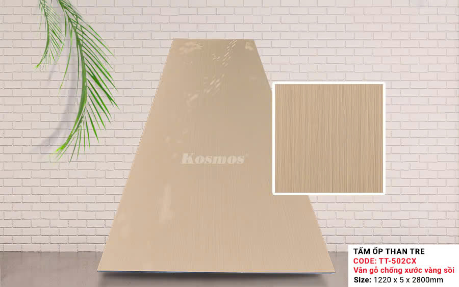Tấm Ốp Than Tre Kosmos Vân Gỗ Vàng Sồi TT-502
