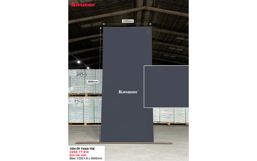 Tấm Ốp Than Tre Kosmos Vân Đơn Sắc Xám TT-818