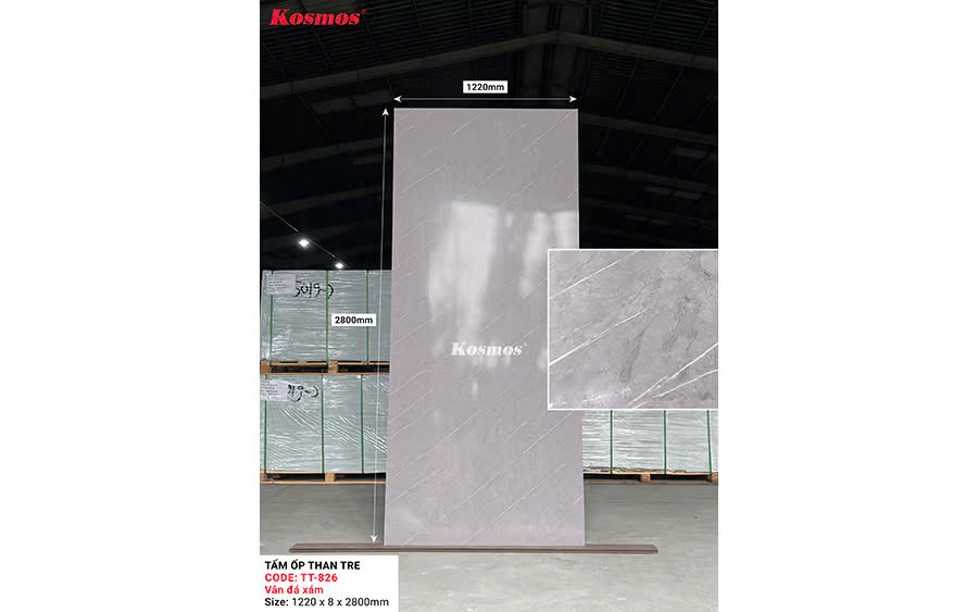 Tấm Ốp Than Tre Kosmos Vân Đá Xám TT-826