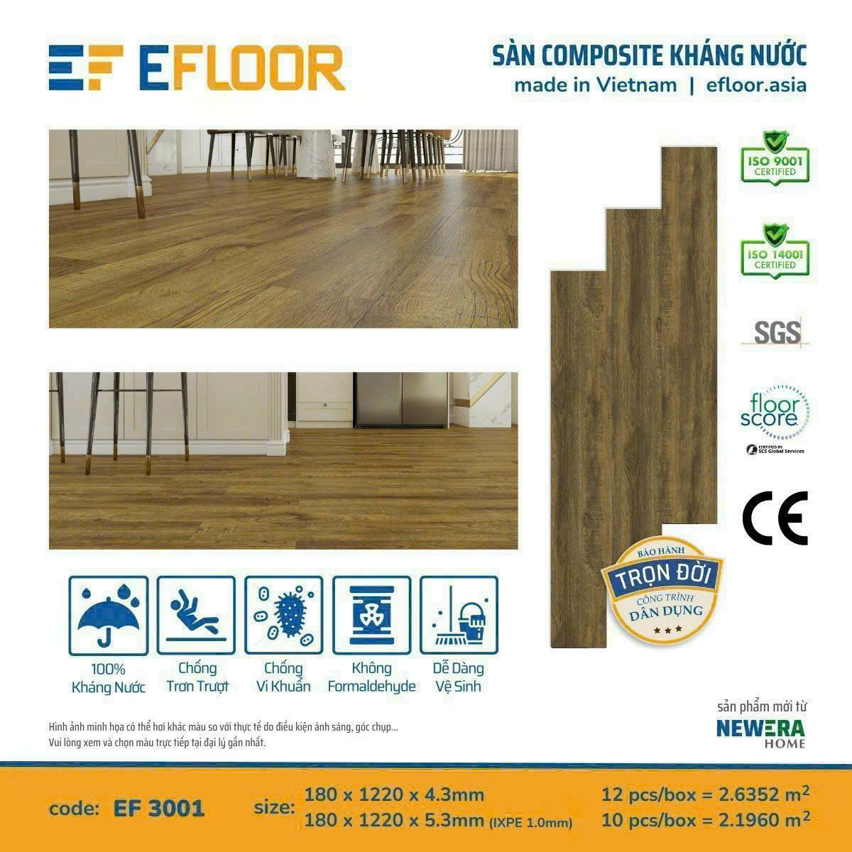 Sàn Nhựa Hèm Khóa Giả Gỗ SPC 4MM EFloor-1101