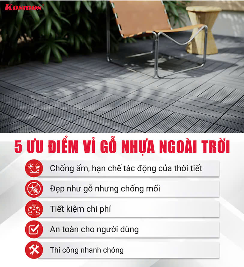 Vỉ Gỗ Nhựa Ngoài Trời Kosmos VSVI300-Coffee