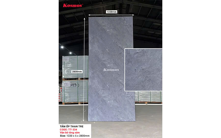 Tấm Ốp Than Tre Kosmos Vân Bê Tông Xám Xi Măng TT-534