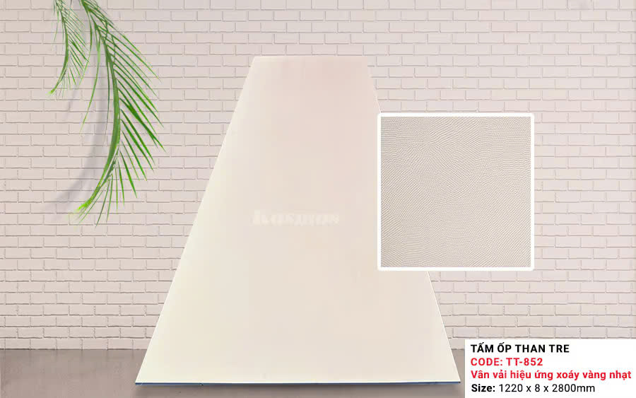 Tấm Ốp Than Tre Kosmos Vân Vải Vàng Nhạt Xoáy TT-852
