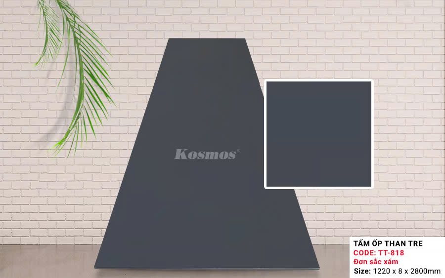 Tấm Ốp Than Tre Kosmos Vân Đơn Sắc Xám TT-818