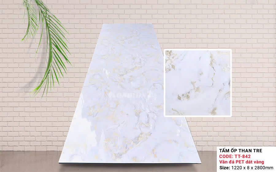 Tấm Ốp Than Tre Kosmos Vân Đá Dát Vàng TT-842 PET