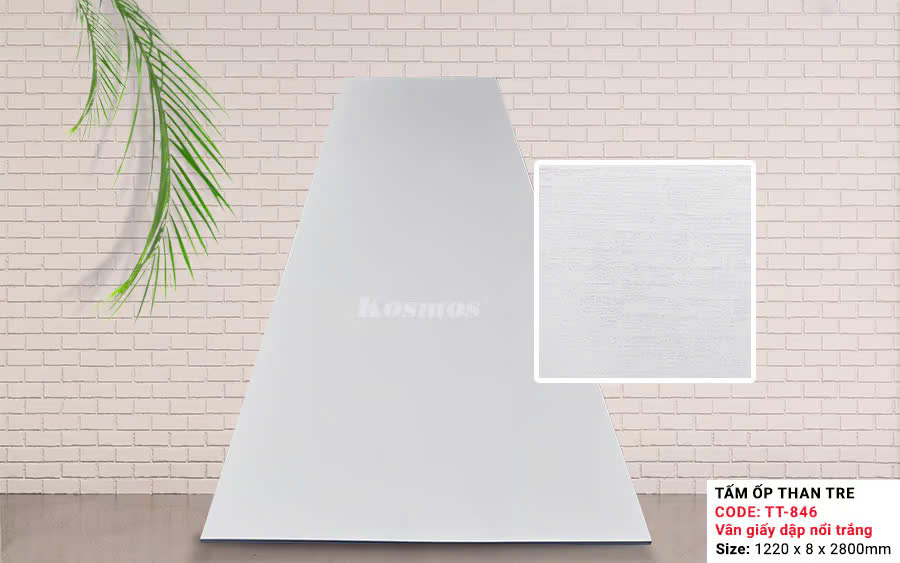 Tấm Ốp Than Tre Kosmos Vân Giấy Dập Nổi Trắng TT-846
